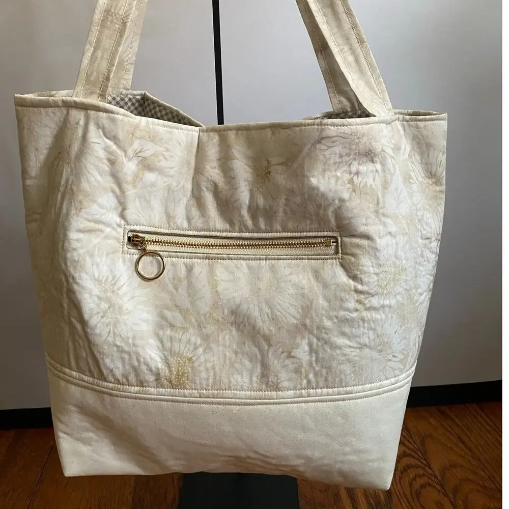 Handcrafted Fabric Purse Cream Artisan Carryall Tote Batik Cotton Shoulder Bag